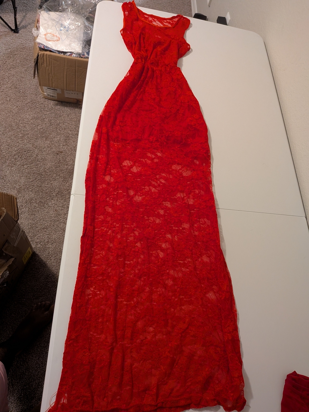 Sleeveless Red Lace Maxi Dress for Women